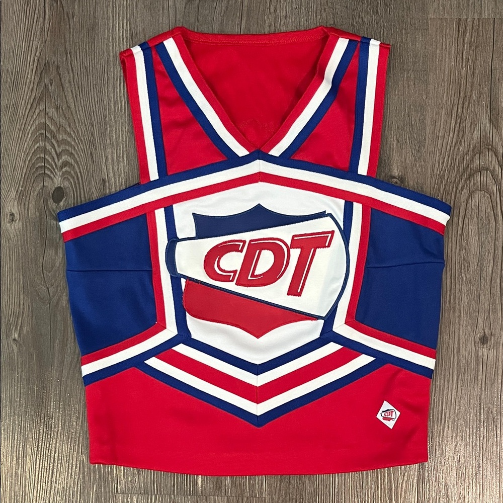 Vibrant Red and Blue Cheerleading Costume Top